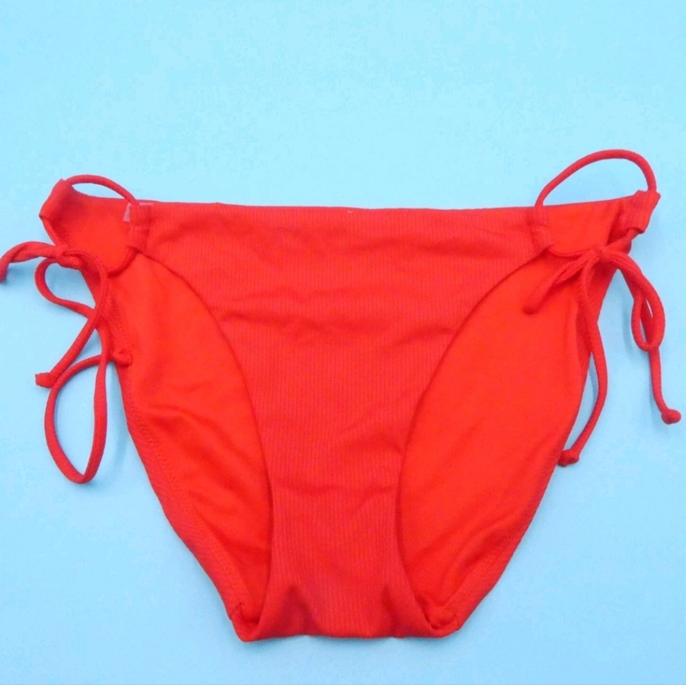 Victorias Secret Red Ribbed Tie Bikini Bottom Brazilian Beach